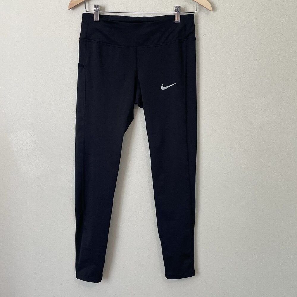 Nike Dri Fit Leggings Women’s Small Black Ankle Length Running Tight Pockets